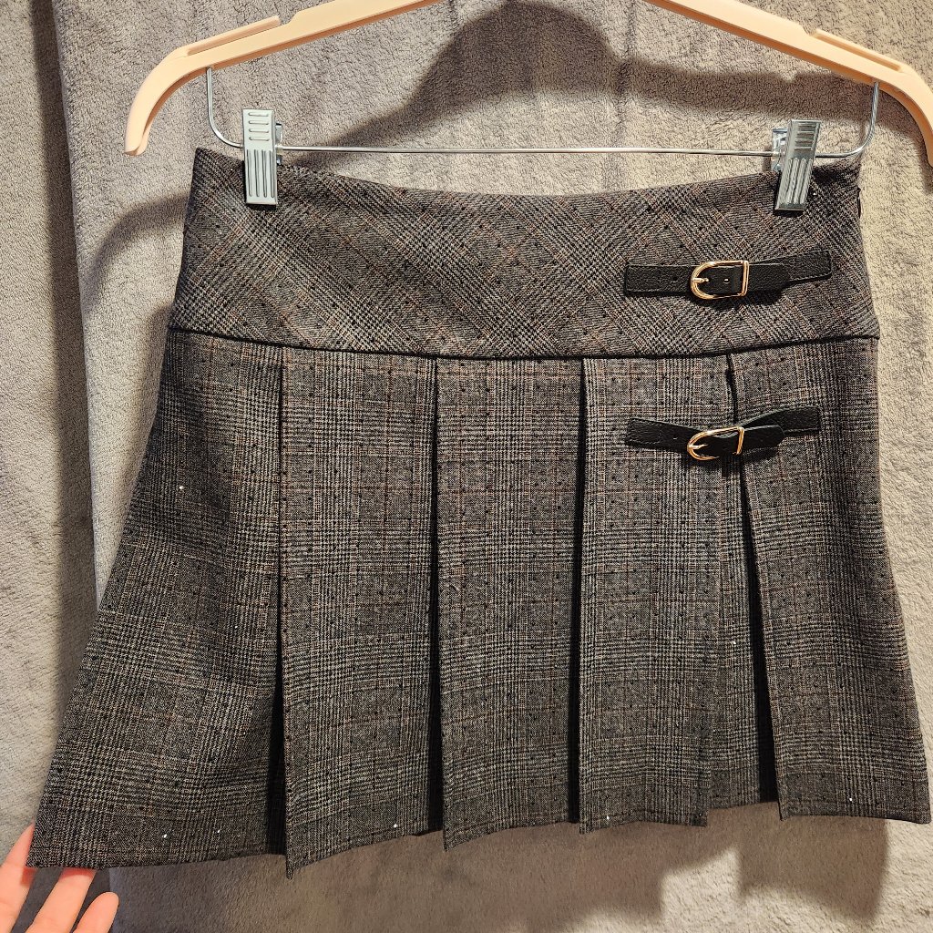 Sandro College Plaid Skirt With Rhinestones. Mini Preppy Suit Skirt.